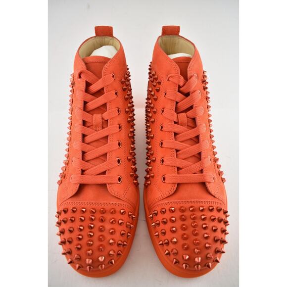 Christian Louboutin Louis Flat Spike Tomate Red Orange High Top Sneaker 42.5 9.5 - Picture 5 of 12
